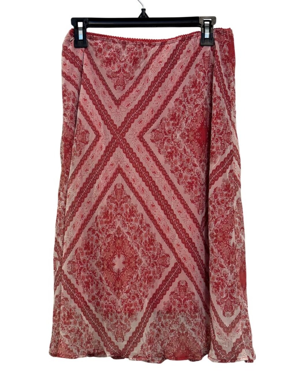 Connected Petite Red & White Floral Geometric Print Skirt L Polyester USA Made